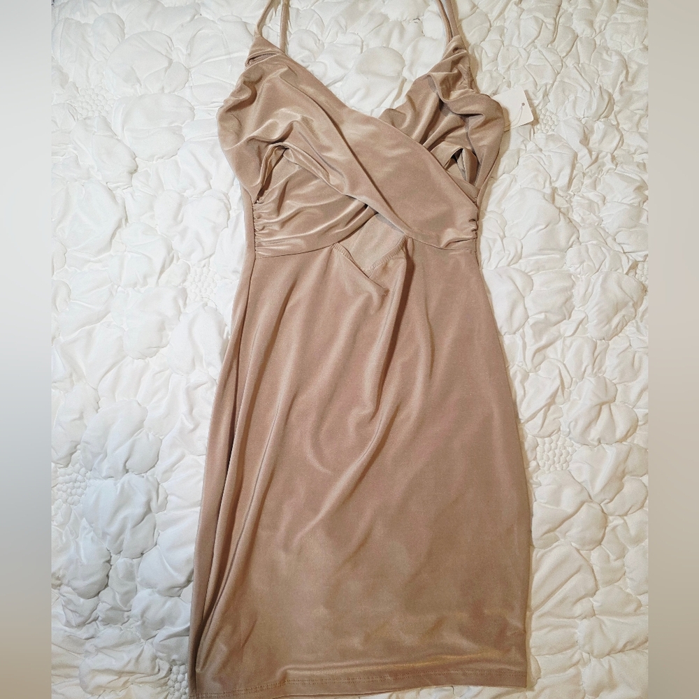 Elegant Tan Sleeveless Dress